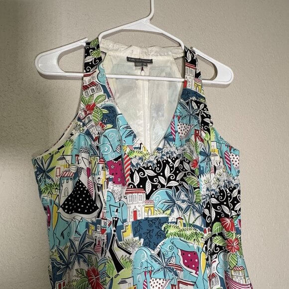Kelly and Diane Vibrant Print Halter Beaded Trim  Dress Size 10 Cruise Vacation - Picture 11 of 16